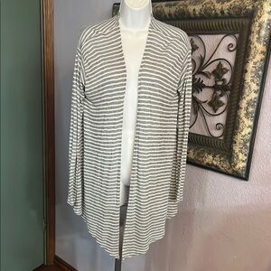 White Birch Cardigan Striped Open Front / lapels/ lightweight Sz S